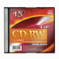 Диск CD-RW Vs 700Mb, 4-12x, Slim Case, 1шт/уп
