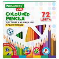 Набор цветных карандашей Brauberg Kids 72 цвета, трехгранный корпус, грифель мягкий 3мм