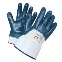 Перчатки защитные безразмерные 1 пара, белый/синий, х/б, полное нитриловое покрытие, манжет-крага