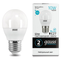Лампа светодиодная GAUSS, 10(85)Вт, цоколь Е27, шар, нейтральный белый, 25000 ч, LED G45-10W-4100-E2