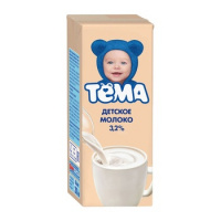 Молоко Тема 3.2%, 200мл, ультрапастеризованное, детское