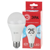 Лампа светодиодная ЭРА, 25(200)Вт, цоколь Е27, груша, нейтральный белый, 25000 ч, LED A65-25W-4000-E