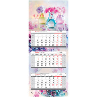 Календарь квартальный Officespace Premium Delicate flowers, 3 блока, 3 гребня, с бегунком, 2023