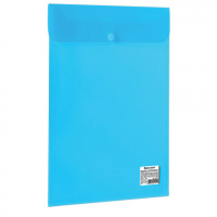 Пластиковая папка на кнопке Brauberg синяя прозрачная, А4, вертикальная