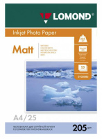 Фотобумага для струйных принтеров Lomond А4, 25 листов, 205 г/м2, матовая, белая, 0102124
