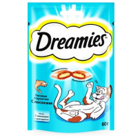 Лакомство для кошек Dreamies подушечки с лососем, 60г