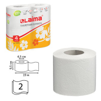 Туалетная бумага Laima без аромата белая, 2 слоя, 4 рулона, 152 листа, 19м