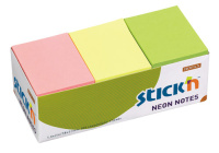 Блок для записей с клейким краем Stick'n 3 цвета, неон, 38x51мм, 12х100 листов